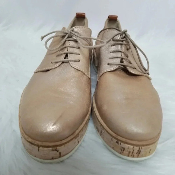 AGL 36 Juliet  Calf Leather Rose Metallic Oxfords Cork Rubber Soles - Picture 11 of 16